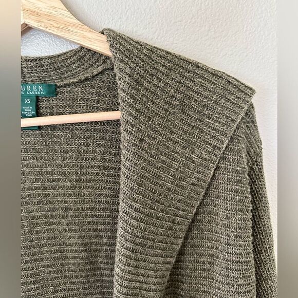 Lauren Ralph Lauren Sage Green Open Front Long Knit Cardigan - Picture 2 of 6